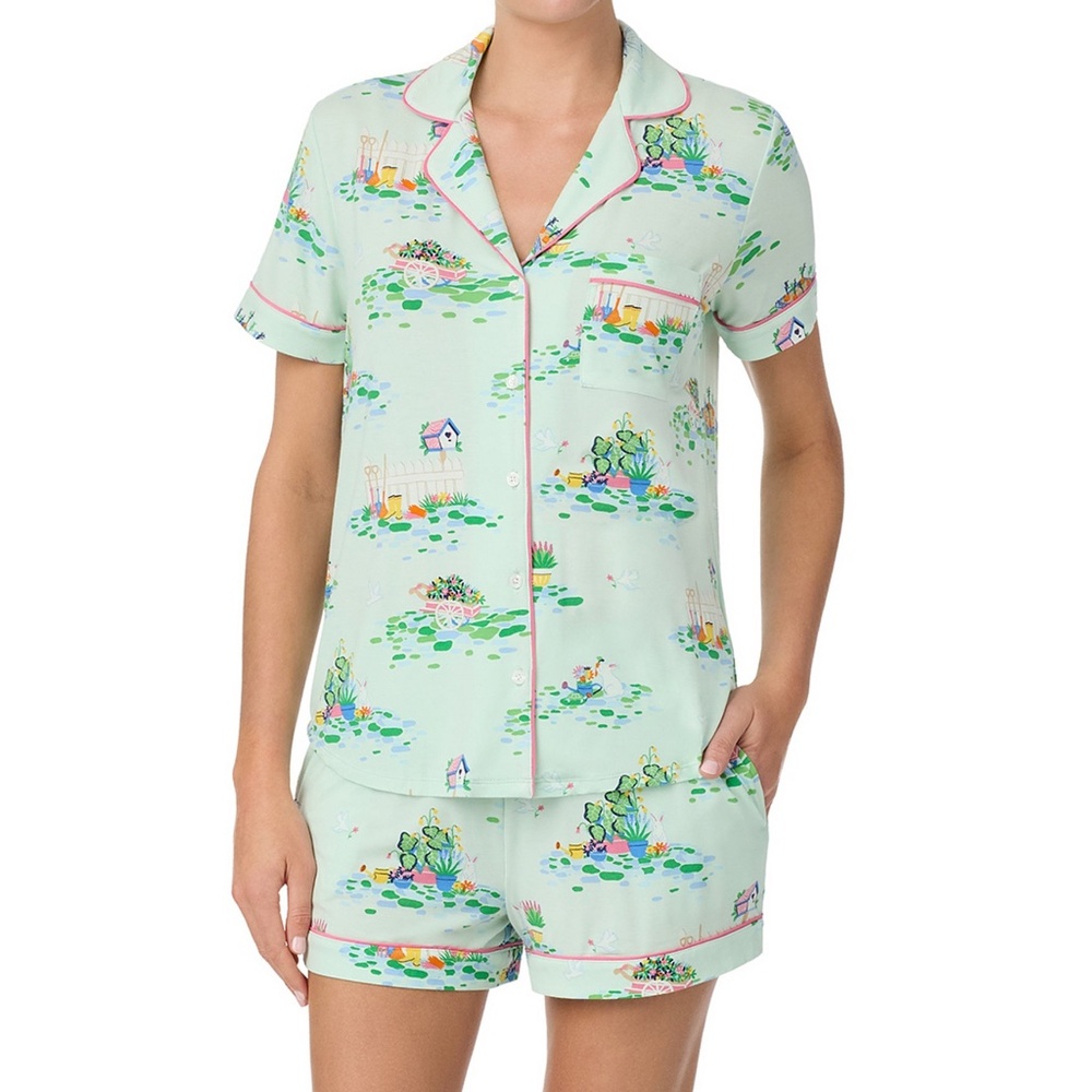 NEW WITH TAGS Kate Spade New York 2 pc Top & Short Pajama Set Green Print L